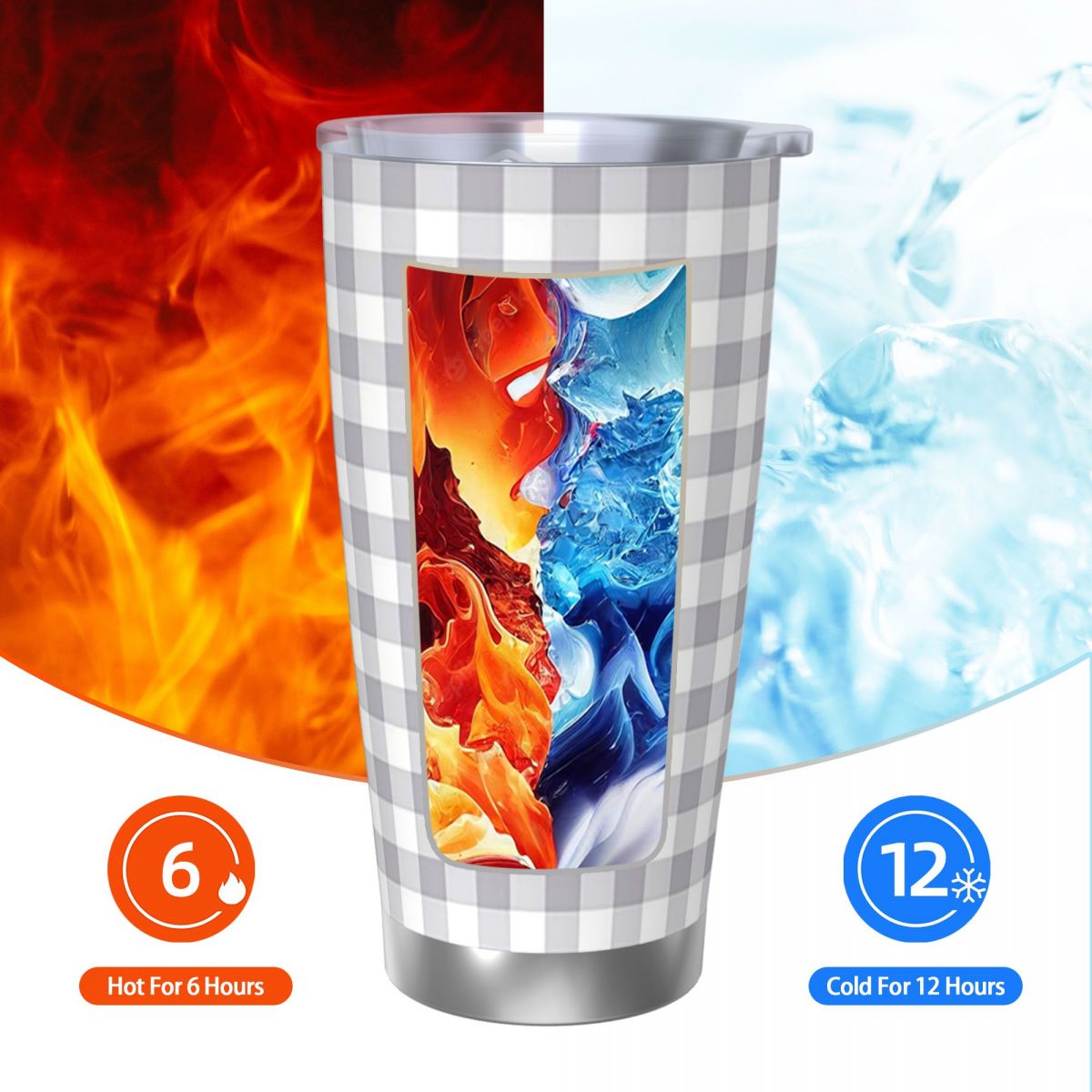 Gray And White Gingham Stainle - đánh giá và giá Tumbler 20Oz White
